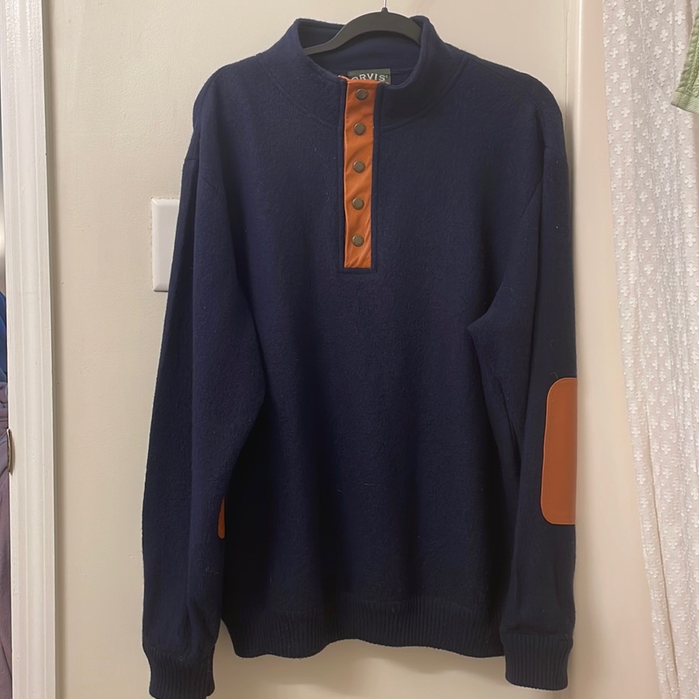 Large Navy Blue Orvis Quarter Button-up